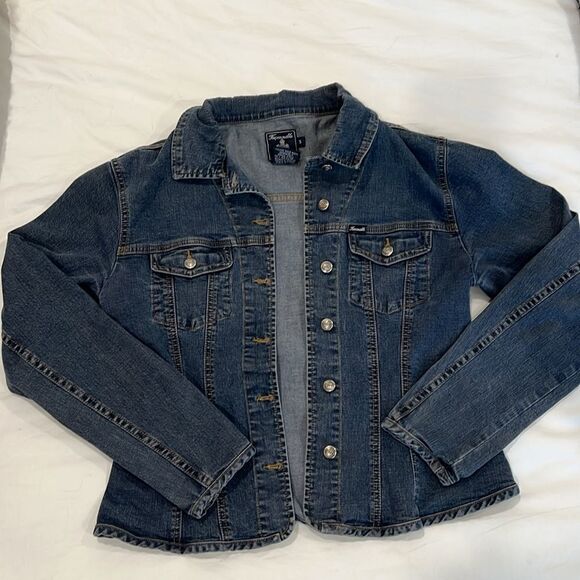 Faconnable Jean Jacket Y2K Fitted Stretch Denim Distressed Vintage Wash Size S - Picture 11 of 14